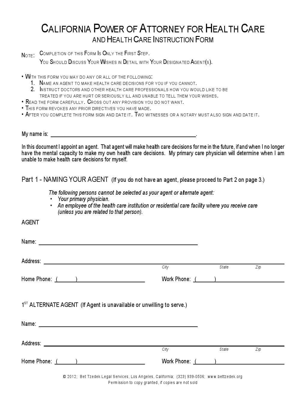 Free California Durable Power of Attorney for Health Care Form | Adobe