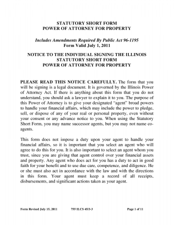 Illinois Statutory Short Form Power Of Attorney for Property