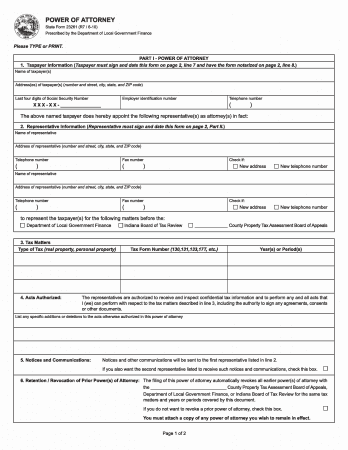 Indiana Tax Power of Attorney (Form 23261) (R76-10)