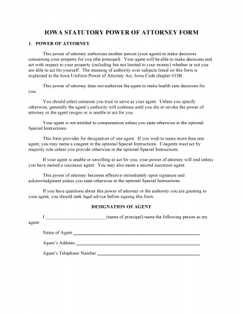 Iowa Statutory Power Of Attorney Form